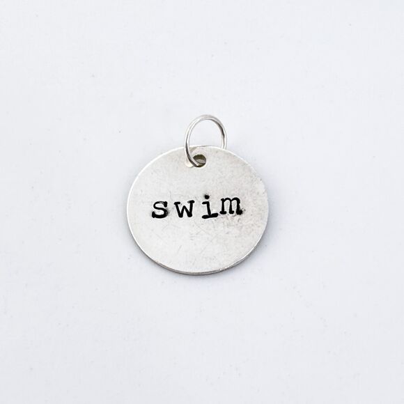 Vintage Sterling Silver 925 "Swim" Hand Stamped Charm Pendant - Picture 2 of 5
